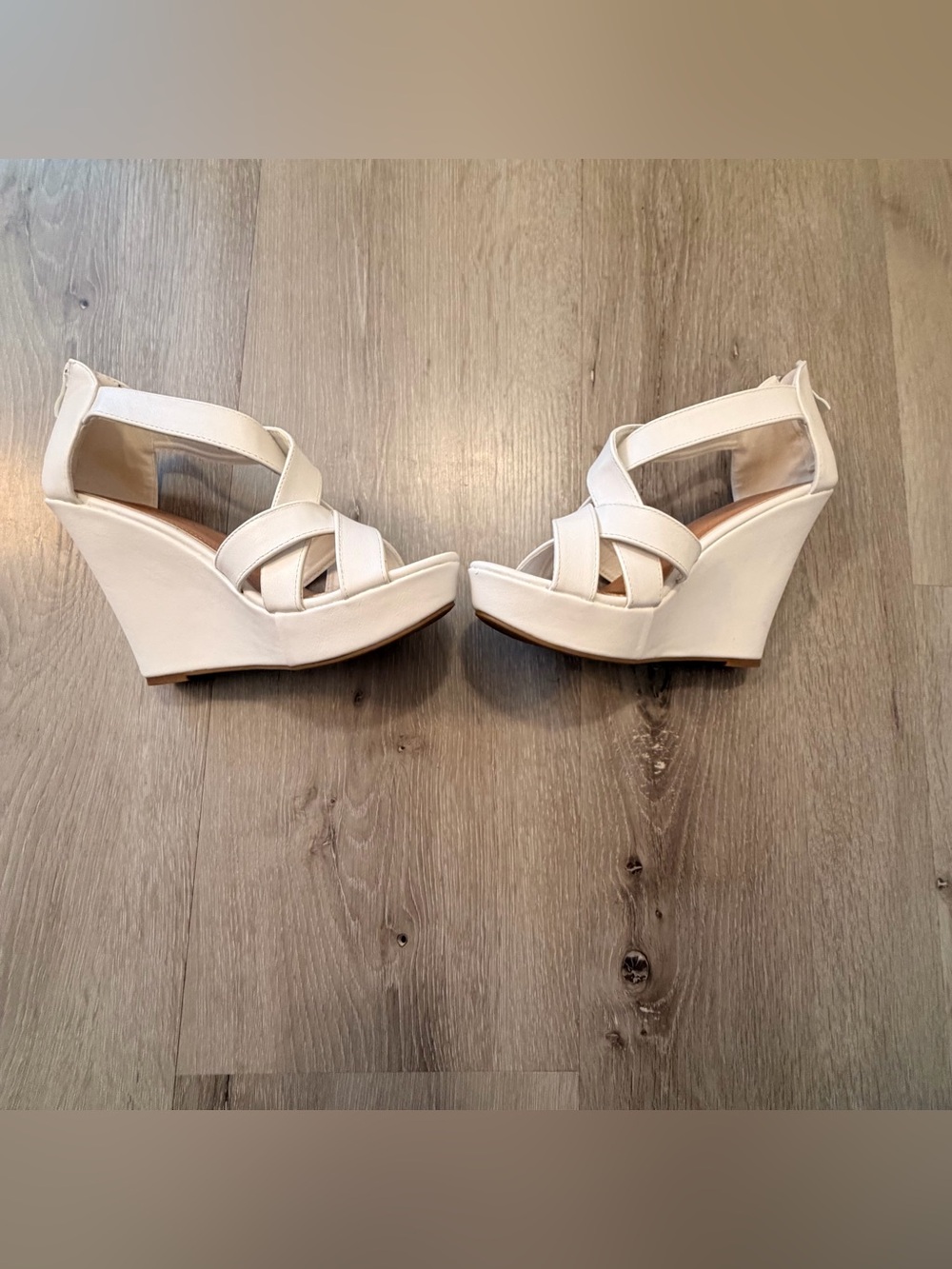 Top Moda White Strappy Gladiator Platform Wedge